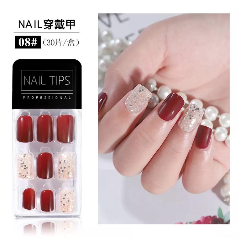 30 Piece Press on Nails- Red
